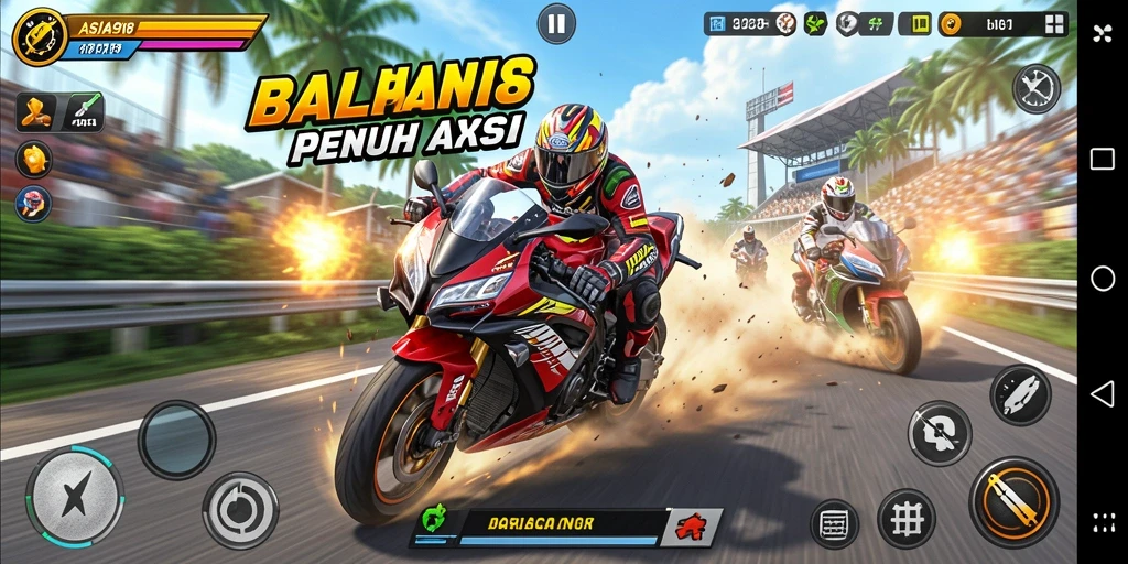 Tangkapan layar gameplay balapan motor yang mendebarkan di ASIA918.