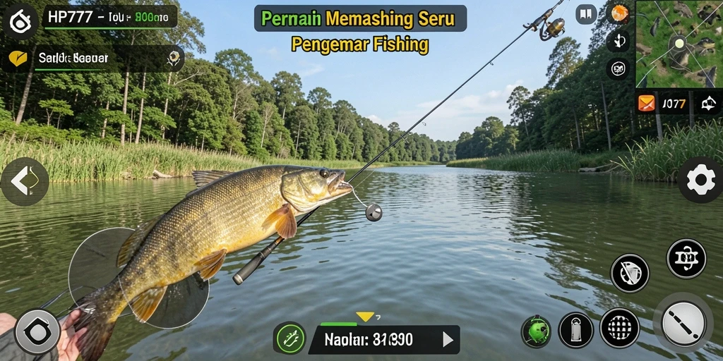Gameplay HP777 menunjukkan pengalaman memancing yang seru dan mendebarkan.