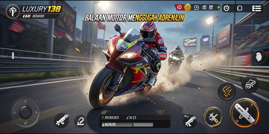 Screenshot gameplay LUXURY138 dengan balapan motor yang seru.