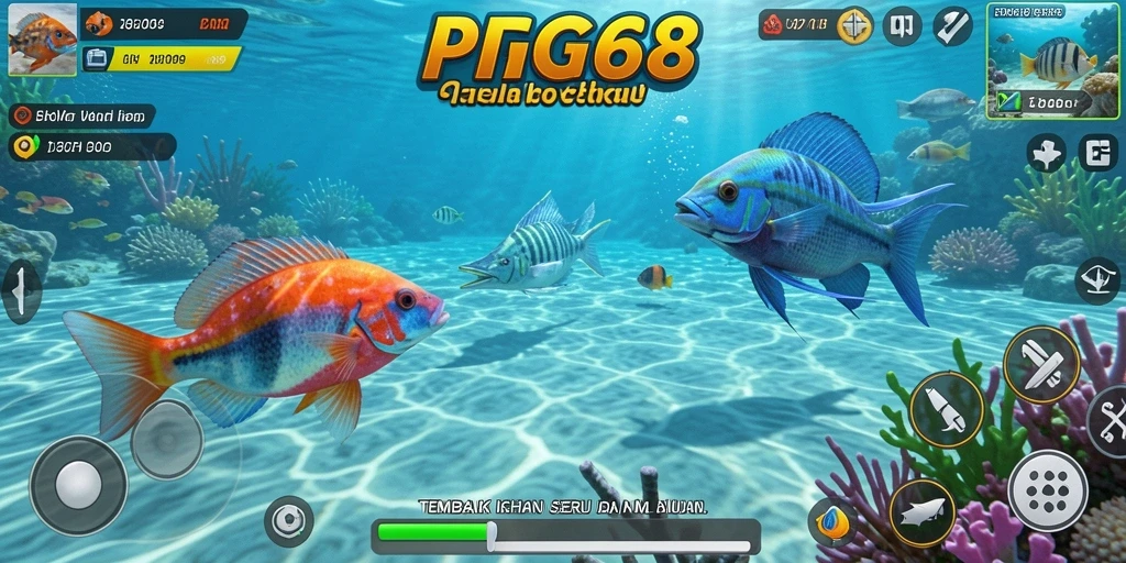 Tangkapan layar dari gameplay seru PGG68 saat menembak ikan.