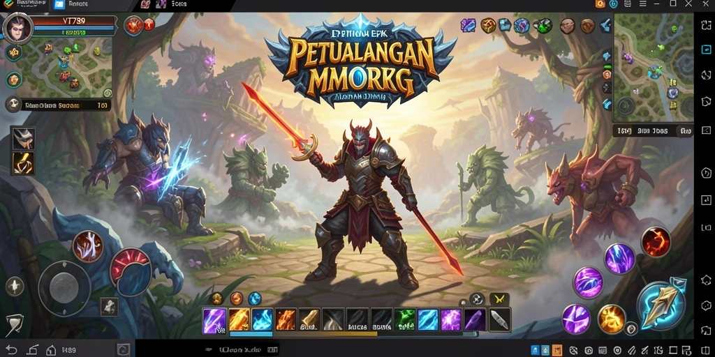 Tangkapan layar utama VT789 menampilkan aksi seru dalam pertempuran MMORPG.