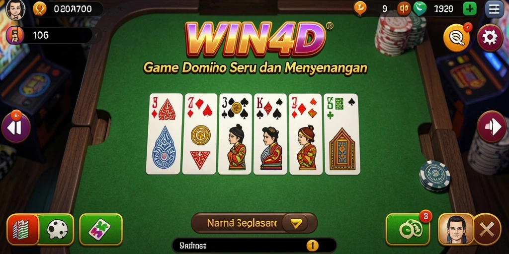 Tangkapan layar utama WIN4D menampilkan bermain Domino yang seru.