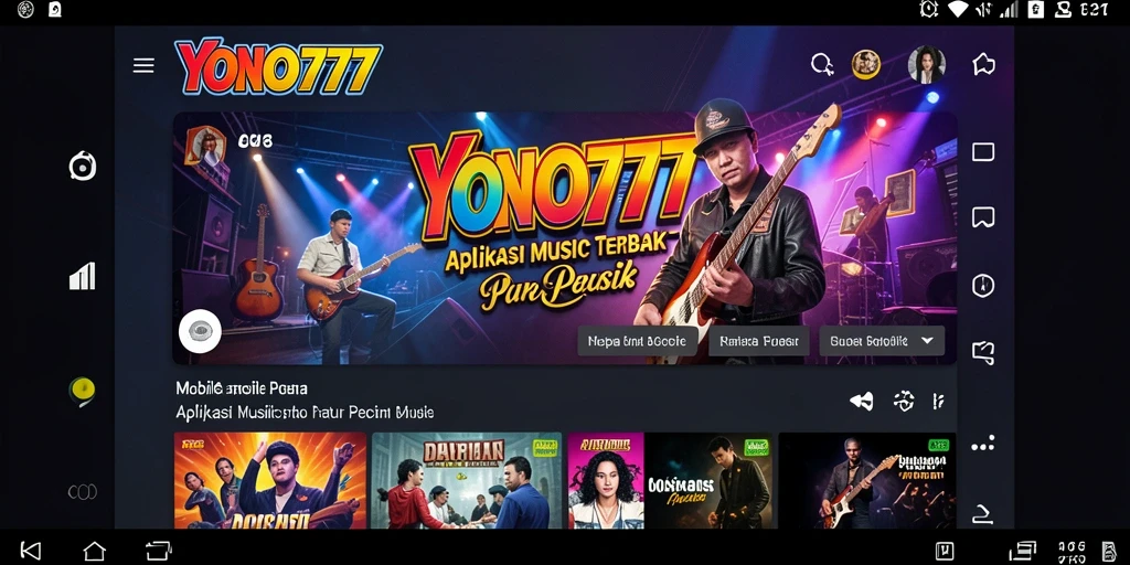 Tangkapan layar utama YONO777 menampilkan antarmuka pengguna dengan berbagai pilihan lagu.